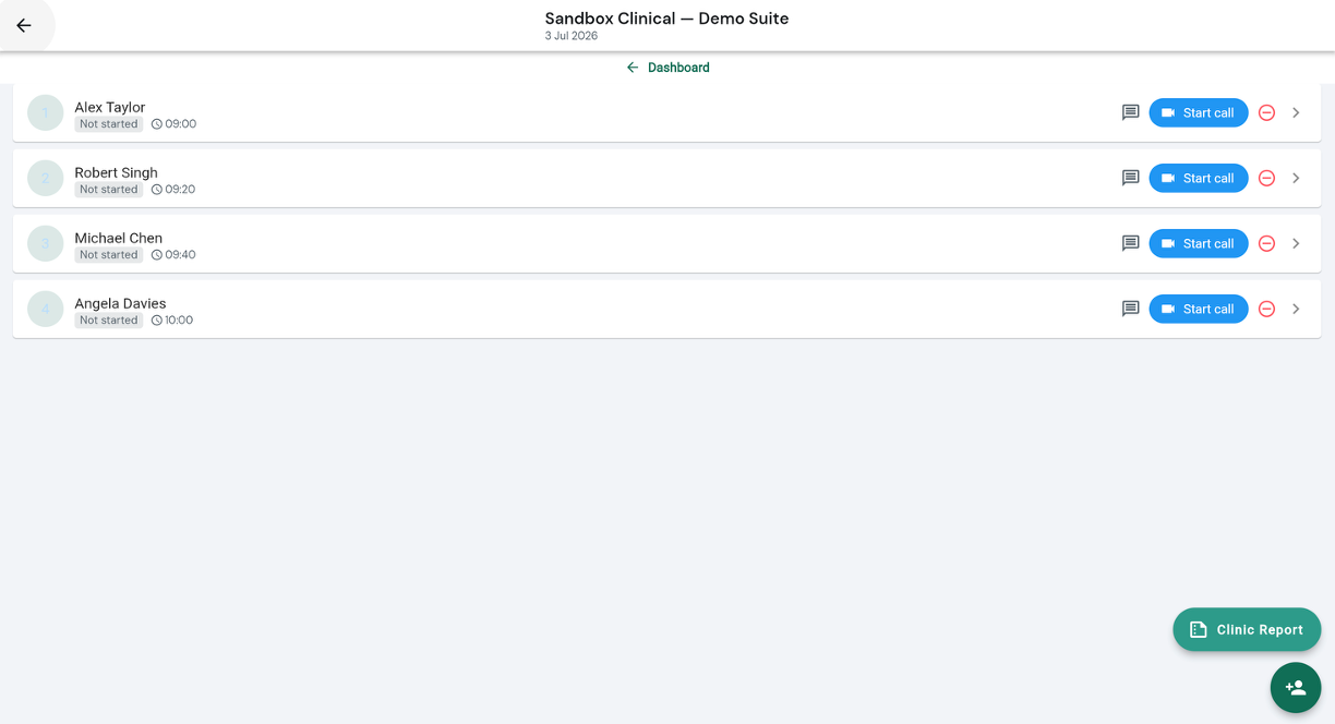 Video clinic with patient slots in Patient Thread